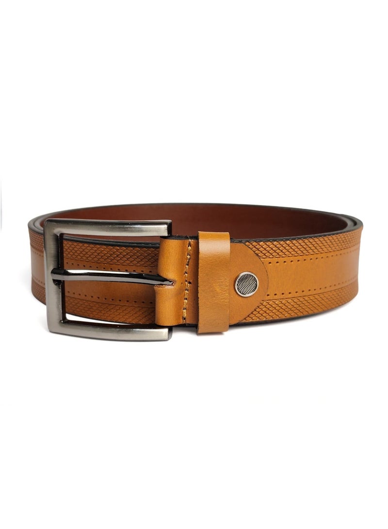 Men’s Genuine Leather Belt – Premium Brown Textured Belt with Metal Buckle - Image 2